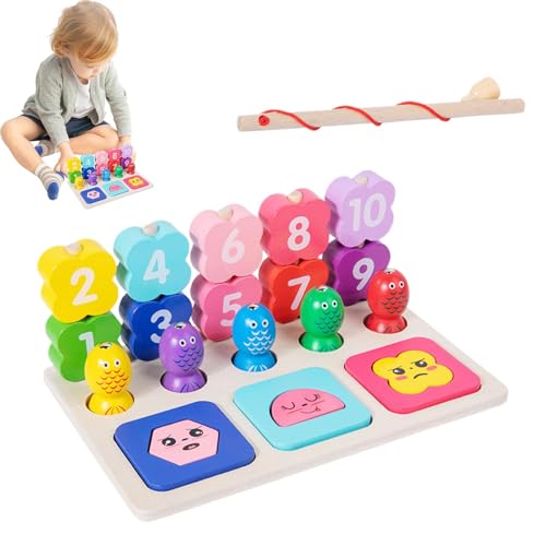 Wooden Magnetic Fishing Game, Shape Matching Table Puzzle Games, Funny Interactive Preschool Toy Ideal for Girls, Boys, Kids, Children, Product Material: Wood von Generisch