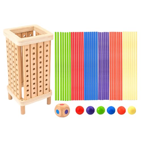 Wooden Stick Dice Game, Balance Tower Pick-Up Challenge, Fun Educational Board, Motor Skills & Counting Toy, Wooden Construction, Ideal for Kids 3+ Years Old von Generisch