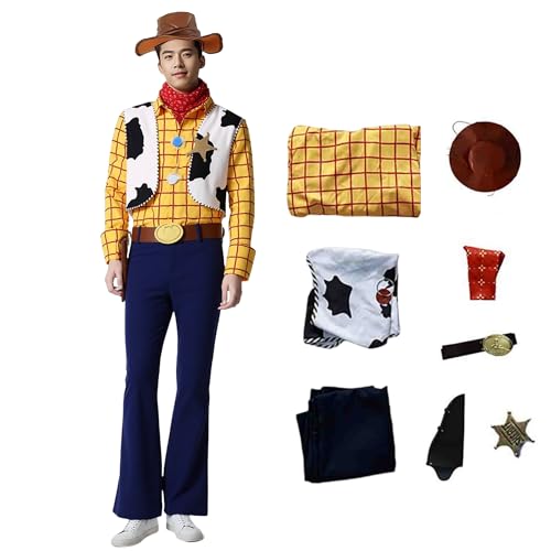 Woody Kostüm, Cosplay, Erwachsene, Jessie, Freund, Cosplay, Cowboy-Shirt, Outfits mit Hut für Halloween, Karneval, Party (Gelb + Blau, Größe 3XL) von Generisch
