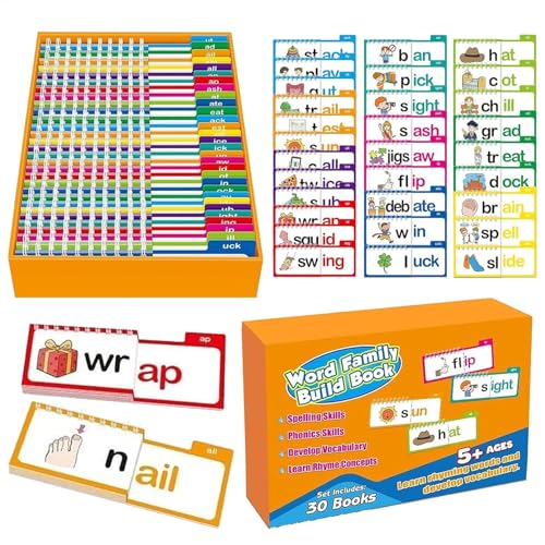 Word Family Build Book, Read and Rhyme F-lip Books, Read and Rhyme Activity Book Set, 30 Word Family Books with Letter Sounds & Sight Word Flash Cards for Kindergarten Reading Practice von Generisch