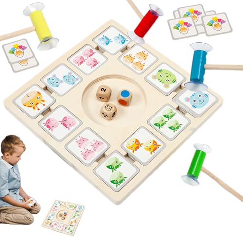 Würfel -Matching -Spiel für Kinder, passendes Schachspiel - Hölzerne Hirnteaserspiele | Bildungsaktivitäten im Vorschulalter mit 96 Karten 3 Würfel 4 Saugstangen, Early Learning Toy für Mädchen im Alt von Generisch