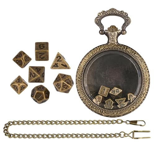 Würfel-Set – Würfel mit Etui, Spielwürfel, Würfel-Set mit Taschenuhr-Gehäuse, Unterhaltungswürfel für Tischspiele, Antikmode, transparentes Glasgehäuse mit kleinen Spielrequisiten aus Metall von Generisch