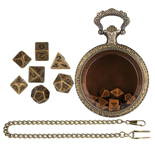 Würfel-Set – Würfel mit Etui, Spielwürfel, Würfel-Set mit Taschenuhr-Gehäuse, Unterhaltungswürfel für Tischspiele, Antikmode, transparentes Glasgehäuse mit kleinen Spielrequisiten aus Metall von Generisch