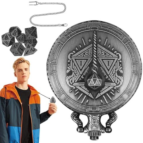 Würfel-Taschenuhr, Würfel-Set-Halskette | Polyedrisches Würfelspielzeug Tragbares Würfelset - 7-teiliges Metallwürfel-Brettspiel Steampunk-Würfelzubehör für RPG von Generisch
