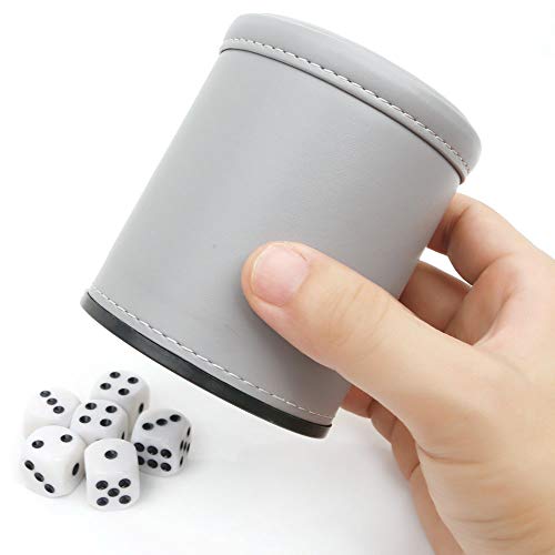 Würfelbecher aus PU-Leder mit 6 Würfeln, Innenfutter aus Filz, geräuscharmer Shaker für Yahtzee-Spiel (Grau) von Generisch