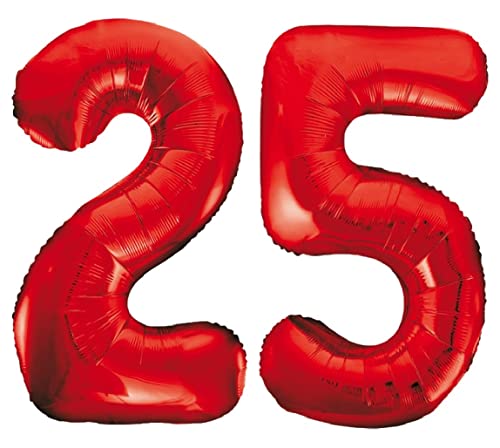 XXL Riesenzahl 100cm Folienballon Nr 25 in Rot Red Nummer Helium Zahlenballon Luftballon Party Hochzeit Kindergeburtstag Geburtstag Zahlen Ballon 40 Zoll 0 bis 9 (Zahl 25) von Generisch