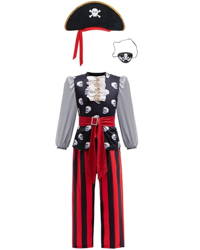 Zauberhaftes Piratenkostüm aus Spitze und Kunstleder für Mädchen mit Totenkopf - Verzierter Kapitänsmütze für Halloween & Spielzeit Zauberhaftes Piratenkostüm aus Spitze und Kunstleder für Mädchen mit Totenkopf - Verzierter Kapitänsmütze für Halloween & Spielzeit von Generisch