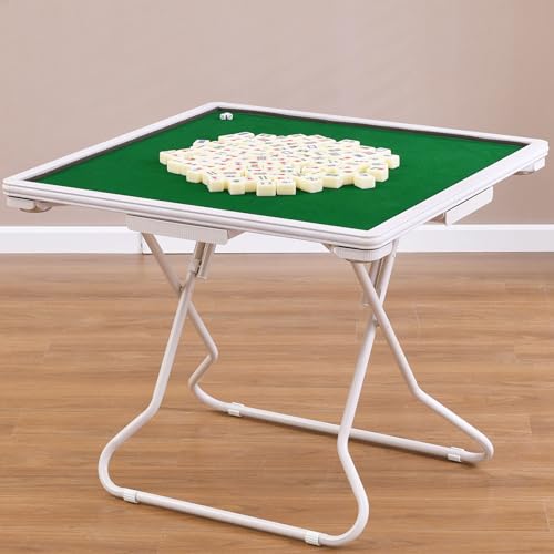 Zusammenklappbarer Mahjong-Tisch, tragbarer Spieltisch für 4 Spieler, mit Getränkehaltern und Chip-Tabletts für Poker, Blackjack und Dominosteine von Generisch