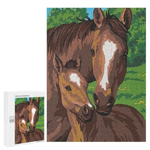 Zwei Pferde stehen auf einem Grasfeld, 500 Teile Tier, klassisches Holzpuzzle für Erwachsene Zwei Pferde stehen auf einem Grasfeld, 500 Teile Tier, klassisches Holzpuzzle für Erwachsene von Generisch