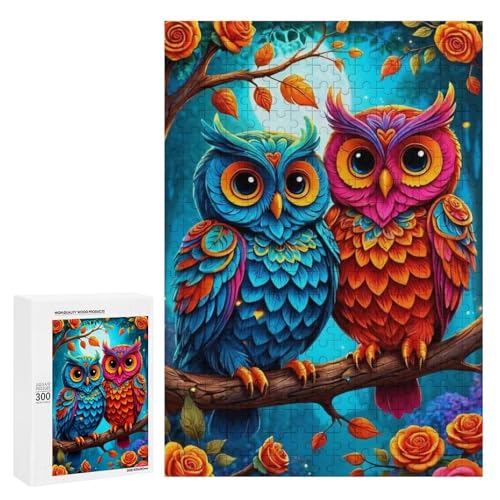Zwei bunte Eulen sitzen auf einem Ast in einem magischen Wald 300 Teile Tier klassisches Holzpuzzle für Erwachsene Zwei bunte Eulen sitzen auf einem Ast in einem magischen Wald 300 Teile Tier klassisches Holzpuzzle für Erwachsene von Generisch