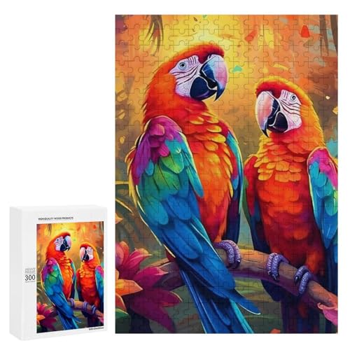 Zwei bunte Papageien sitzen auf einem Ast in einem lebendigen Dschungel, 300 Teile Tier, klassisches Holzpuzzle für Erwachsene Zwei bunte Papageien sitzen auf einem Ast in einem lebendigen Dschungel, 300 Teile Tier, klassisches Holzpuzzle für Erwachsene von Generisch