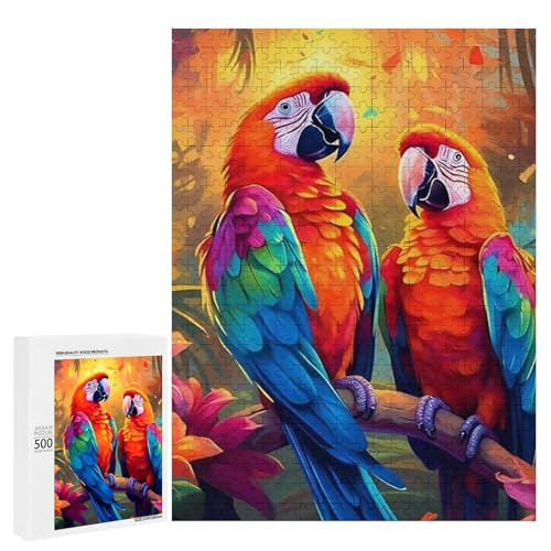 Zwei bunte Papageien sitzen auf einem Ast in einem lebendigen Dschungel, 500 Teile Tier, klassisches Holzpuzzle für Erwachsene Zwei bunte Papageien sitzen auf einem Ast in einem lebendigen Dschungel, 500 Teile Tier, klassisches Holzpuzzle für Erwachsene von Generisch