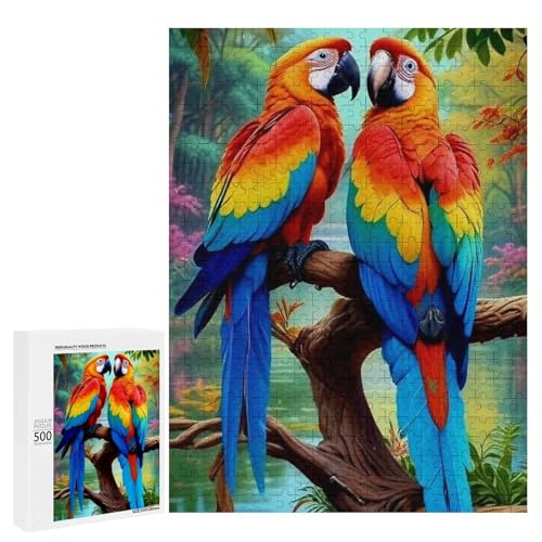 Zwei bunte Papageien sitzen auf einem Baumzweig in einer lebendigen Dschungelumgebung. 500 Teile Tierpuzzle aus Holz, klassisches Holzpuzzle für Erwachsene Zwei bunte Papageien sitzen auf einem Baumzweig in einer lebendigen Dschungelumgebung. 500 Teile Tierpuzzle aus Holz, klassisches Holzpuzzle für Erwachsene von Generisch