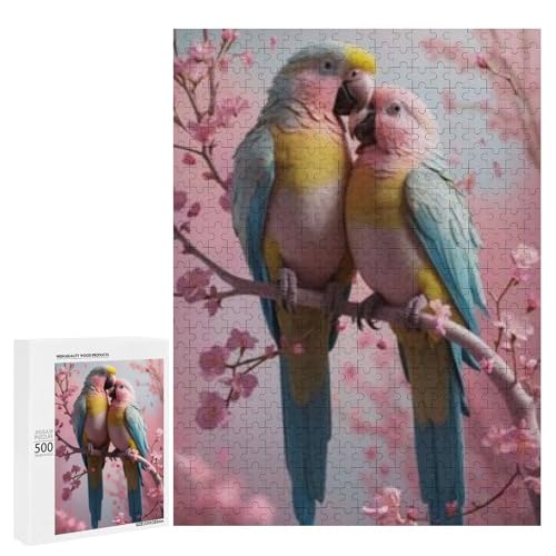 Zwei bunte Papageien sitzen auf einem Kirschblütenzweig, 500 Teile Tier, klassisches Holzpuzzle für Erwachsene Zwei bunte Papageien sitzen auf einem Kirschblütenzweig, 500 Teile Tier, klassisches Holzpuzzle für Erwachsene von Generisch