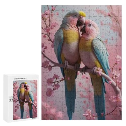Zwei bunte Papageien sitzen auf einem Kirschblütenzweig. Klassisches Holzpuzzle für Erwachsene, 300 Teile Zwei bunte Papageien sitzen auf einem Kirschblütenzweig. Klassisches Holzpuzzle für Erwachsene, 300 Teile von Generisch