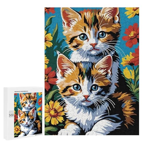 Zwei entzückende Kätzchen, eingebettet in lebendige Blumen, 500 Teile Tier, klassisches Holzpuzzle für Erwachsene Zwei entzückende Kätzchen, eingebettet in lebendige Blumen, 500 Teile Tier, klassisches Holzpuzzle für Erwachsene von Generisch