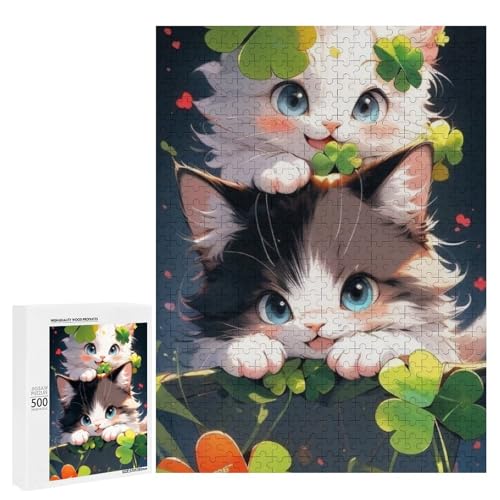 Zwei entzückende Kätzchen, umgeben von Kleeblättern, 500 Teile Tier, klassisches Holzpuzzle für Erwachsene Zwei entzückende Kätzchen, umgeben von Kleeblättern, 500 Teile Tier, klassisches Holzpuzzle für Erwachsene von Generisch