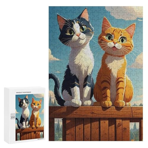 Zwei entzückende Katzen, die auf einem Holzzaun sitzen, 300 Teile, klassisches Holzpuzzle für Erwachsene Zwei entzückende Katzen, die auf einem Holzzaun sitzen, 300 Teile, klassisches Holzpuzzle für Erwachsene von Generisch