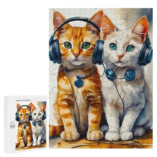 Zwei entzückende Katzen, die gemeinsam Musik genießen, 500 Teile Tier, klassisches Holzpuzzle für Erwachsene Zwei entzückende Katzen, die gemeinsam Musik genießen, 500 Teile Tier, klassisches Holzpuzzle für Erwachsene von Generisch