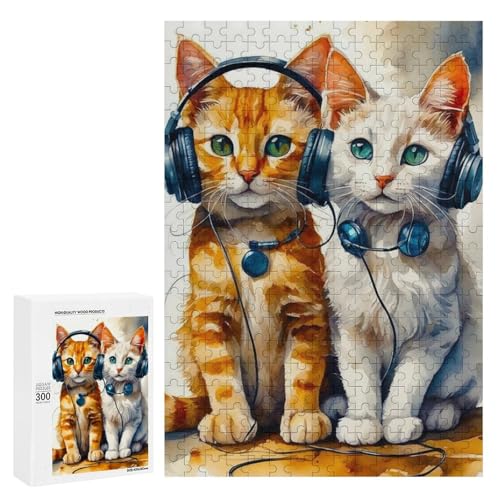 Zwei entzückende Katzen, die gemeinsam Musik genießen. 300 Teile Tierpuzzle aus Holz, klassisches Puzzle für Erwachsene Zwei entzückende Katzen, die gemeinsam Musik genießen. 300 Teile Tierpuzzle aus Holz, klassisches Puzzle für Erwachsene von Generisch