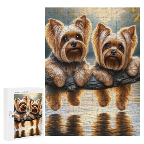 Zwei entzückende Yorkshire Terrier, die auf einem Ast am Wasser sitzen, 500 Teile Tier, klassisches Holzpuzzle für Erwachsene Zwei entzückende Yorkshire Terrier, die auf einem Ast am Wasser sitzen, 500 Teile Tier, klassisches Holzpuzzle für Erwachsene von Generisch