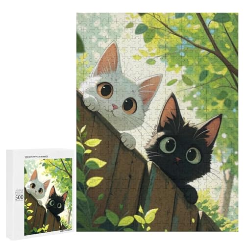 Zwei süße Katzen, die über einen Holzzaun schauen, 500 Teile Tier, klassisches Holzpuzzle für Erwachsene Zwei süße Katzen, die über einen Holzzaun schauen, 500 Teile Tier, klassisches Holzpuzzle für Erwachsene von Generisch