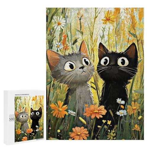 Zwei süße Katzen in einem Blumenfeld, 500 Teile Tier, klassisches Holzpuzzle für Erwachsene Zwei süße Katzen in einem Blumenfeld, 500 Teile Tier, klassisches Holzpuzzle für Erwachsene von Generisch