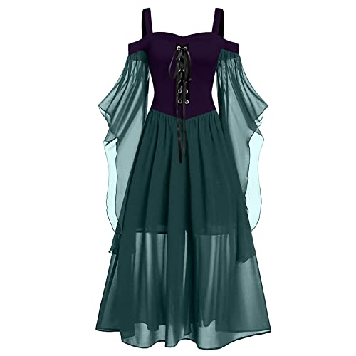 hexenkostüm damen, hexenmantel, schwarzes langes kleid mit schnürung für halloween karneval, kostüm schwarz, de los muertos kopfschmuck, de los muertos kopfschmuck, halloween kostüm tote braut, damen von Generisch