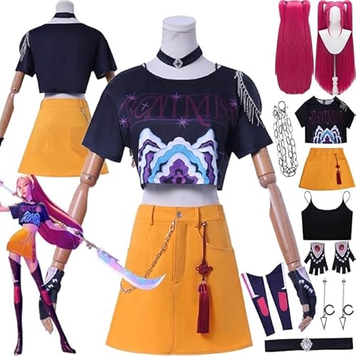 nime KPop Demon Hunter Mira Cosplay Costume Outfit Rumi Zoe Role Play Uniform Complete Set Halloween Party Carnival Dress Up Suit with Wig Earrings for Women (black, L) von Generisch