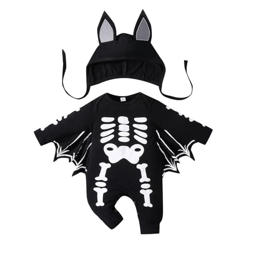 skelettkostüm für kinder,Skelett Kostüm Kinder Unisex Kinderkostüme Für Fasching Cosplay Mottoparty Jumpsuit Skeleton Skelettkostüm Faschingskostüme Karneval Halloween Kostüme, Schwarz,100 von Generisch