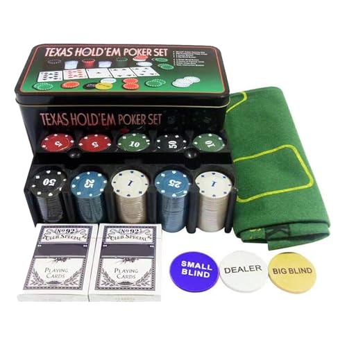 texas Holdem Pokerset - Premium Chip Zubehör für komplette Kartenspiele | Portable Anti-Slip Reise-Glücksspiel Kit für Männer Craps Nachtspiele Home Party von Generisch
