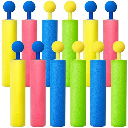 wasserpistole Schaumstoff Kinder, 12 Stück wasserspritze, Schaumpistolen für Klein von 3–10 Jahren, 7m Reichweite Pool Spielzeug für Klein, Wasser Spielzeug Kinder Outdoor von Generisch