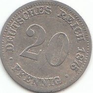 Generische Deutsches Reich Jägernr: 5 1874 D sehr schön Silber 1874 20 Pfennig Kleiner Reichsadler (Münzen für Sammler) von Generische