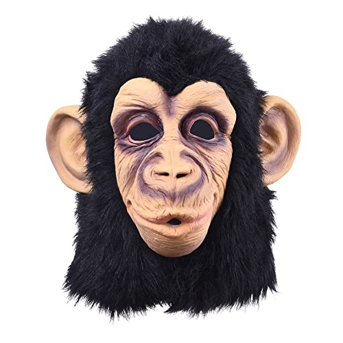 Gorilla Kostüm Für Erwachsene | Erwachsene Latex Maske | Gorilla Kopfbedeckung | Schimpansen Kostü | Tiermaske Schwarze Schimpansen Maske Für Halloween Cosplay Kostü von Genikeer