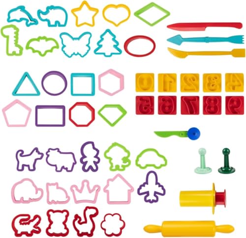 Genio Kids Knete Zubehör Knetwerkzeug 50 Stück Knetset - Knetmasse Plastilin Knetzubehör Knete Werkzeug für Kinder, Mädchen und Jungen von Genio Kids