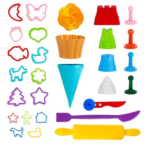 GenioKids Knete Zubehör Knetwerkzeug Zaubersand - 30 Stück Sandspielzeug Set Strandspielzeug Knetmasse Plastilin Kinetischer Sand Werkzeug für Kinder, Mädchen und Jungen von GenioKids