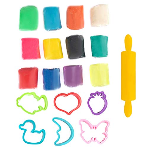 GenioKids Dough 12 Stük/650 g mit 7 Zubehör 12 Farben Bio Knete für Kinder