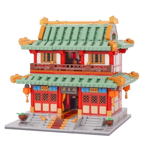 Geniteen Bausteine-Set, chinesische Architektur, Tang-Dynastie Serie 3, Bauset-Modellbausatz, Kinder und Erwachsene, Geschenk für Geburtstag, Weihnachten und Neujahr(Bibliothekspavillon) von Geniteen