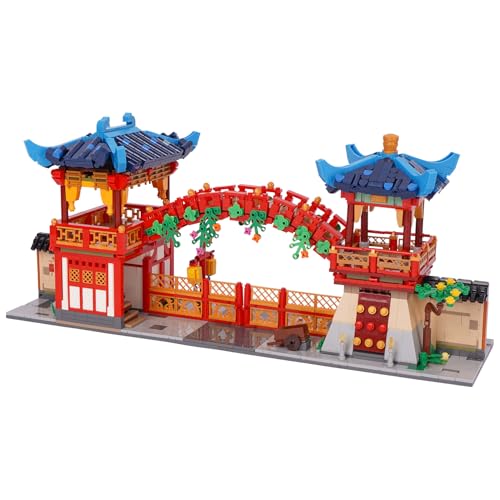 Geniteen Chinesische Architektur-Baustein-Set, Tang-Dynastie Serie 1, Bauset-Modellbausatz, Kinder und Erwachsene, Geschenk für Geburtstag, Weihnachten und Neujahr(Kreuz-Regenbogen-Pavillon) von Geniteen