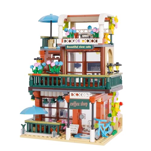 Geniteen Kaffeehaus Bauklötze Set, 3-in-1 Cafe Haus Bauklötze Kit Kreative Architektur Haus Modular Spielzeug von Geniteen