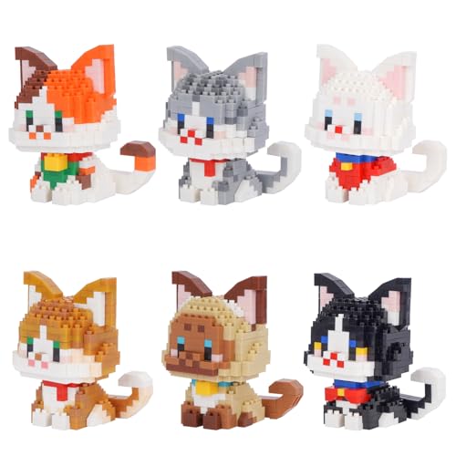 Geniteen Mini-Katzen-Baustein-Sets, 6 Stile, niedliches Katzenmodell, Mikro-Bausteine, Mini-Tier-Bausteine, Spielzeug, Partygeschenke für Teenager von Geniteen