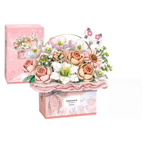 Blumenstrauß Bausteine, 1212 Teilige Simulation Rosen Bonsai Bausatz Kit, Blumenstrauß Bauspielzeugsets Künstliche Blumen with Handheld Geschenkbox Geschenk für Erwachsene Kinder (Rosa) von Genruron