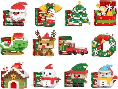 Weihnachtsman Baustein Set, Kreatives DIY Mini Santa Figuren Weihnachtsbau Bausatz, Festliche Strumpf Füller, Party Geschenke & Christbaumschmuck for Kinder (12 Set) von Genruron