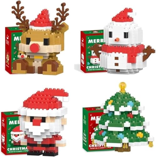 Weihnachtsman Baustein Set, Kreatives DIY Mini Santa Figuren Weihnachtsbau Bausatz, Festliche Strumpf Füller, Party Geschenke & Christbaumschmuck for Kinder (4 Set A) von Genruron