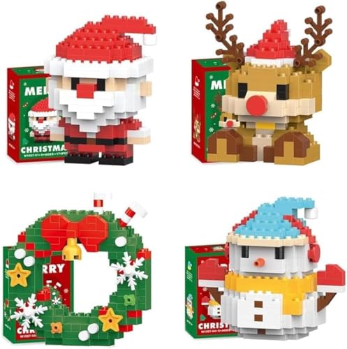 Weihnachtsman Baustein Set, Kreatives DIY Mini Santa Figuren Weihnachtsbau Bausatz, Festliche Strumpf Füller, Party Geschenke & Christbaumschmuck for Kinder (4 Set C) von Genruron