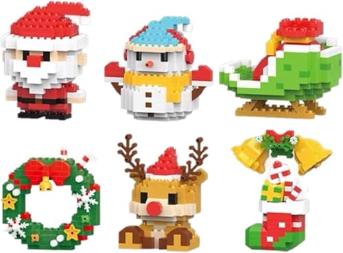Weihnachtsman Baustein Set, Kreatives DIY Mini Santa Figuren Weihnachtsbau Bausatz, Festliche Strumpf Füller, Party Geschenke & Christbaumschmuck for Kinder (6 Set A) von Genruron