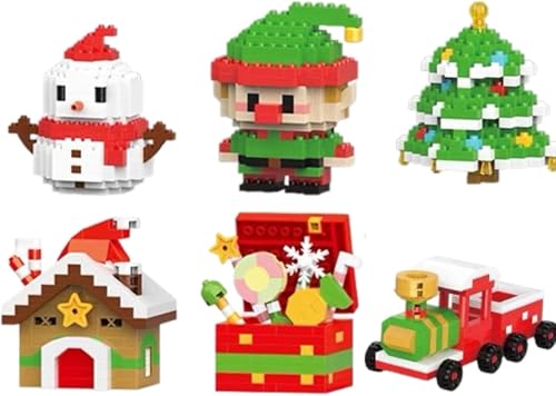 Weihnachtsman Baustein Set, Kreatives DIY Mini Santa Figuren Weihnachtsbau Bausatz, Festliche Strumpf Füller, Party Geschenke & Christbaumschmuck for Kinder (6 Set B) von Genruron