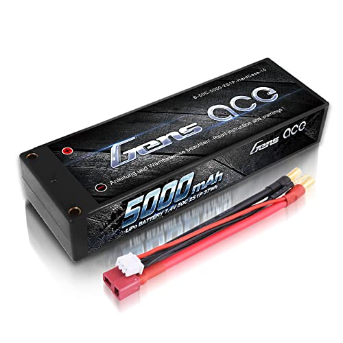Gens ace 2s Lipo Akku 7,4V 5000mAh 50C mit T Stecker Hardcase Lipo Batterie Zellen für RC Auto Evader Truck Truggy BX Quadcopter Hubschrauber LKW Boot Flugzeug von Gens ace