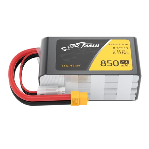 Tattu 3S 850mAh 11.1V 75C 3S1P Lipo Akku mit XT60 Stecker für FPV Racing Quadrocopter 150 180 Größe von TATTU