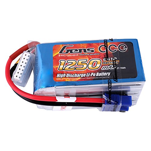 Gens ace B-60C-1250-6S1P Gens ace1250mAh 22.2V 60C 6S1P Lipo Akku Pack mit EC3 Stecker for FPV Racing Quadcopters Helikopter Flugzeuge und Modellboote, Blue von Gens ace